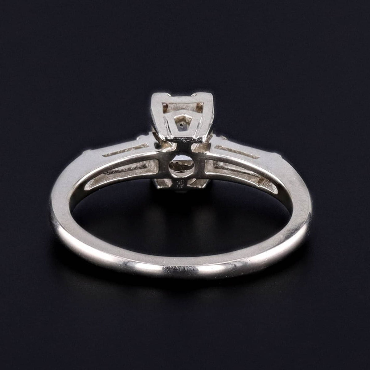 Vintage Emerald Cut Diamond Engagement Ring of 14k White Gold - Trademark Antiques