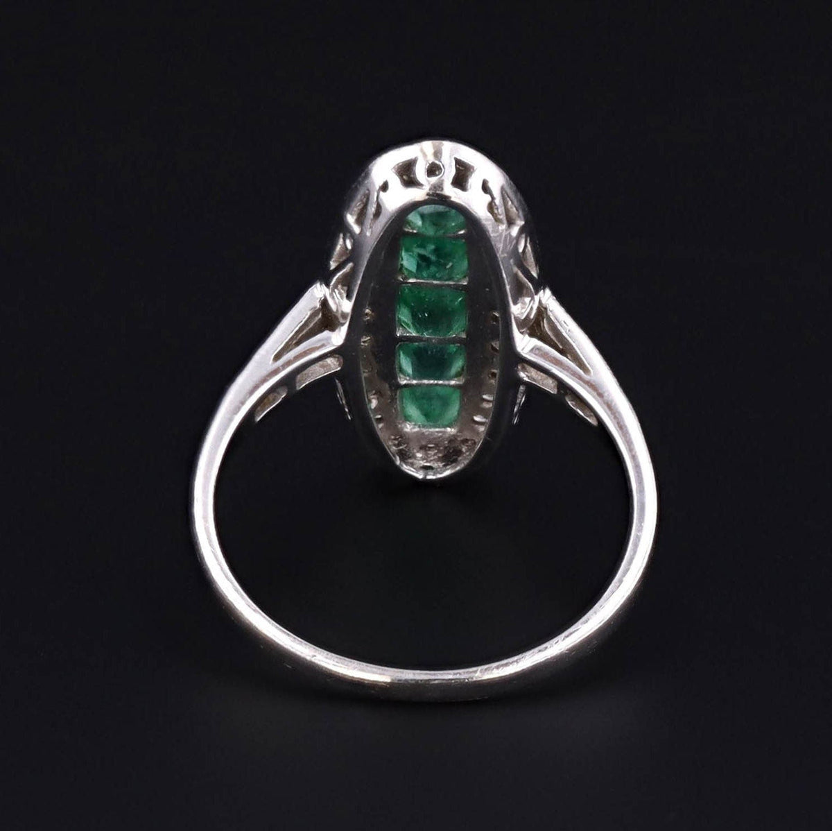 Vintage Emerald &amp; Diamond Ring | 18k White Gold Ring - Trademark Antiques