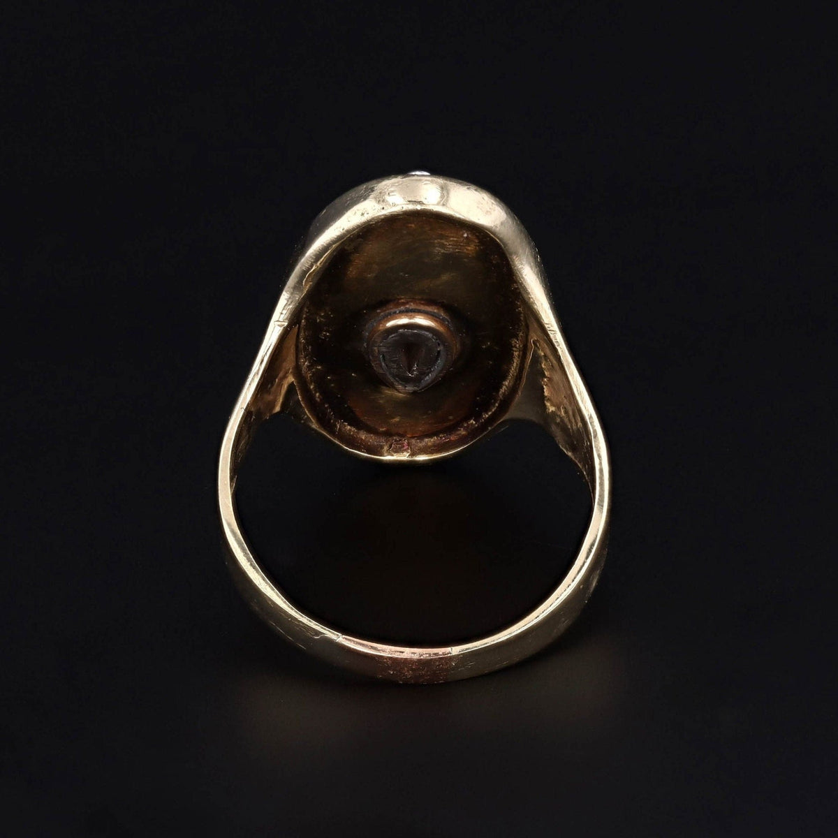 Vintage Enamel and Diamond Shield Ring of 14k Gold - Trademark Antiques