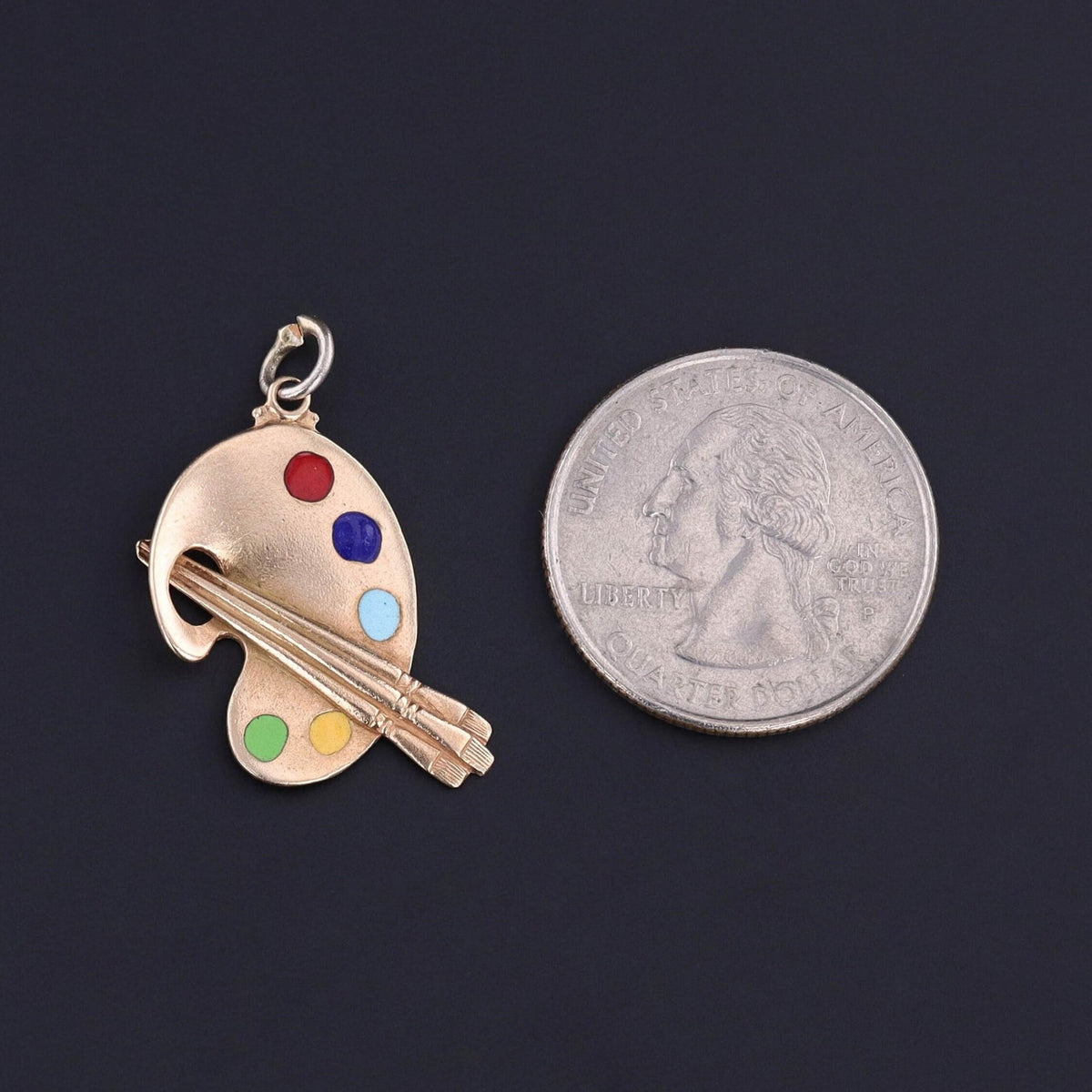 Vintage Enamel Artist or Painter Palette Pendant of 14k Gold - Trademark Antiques