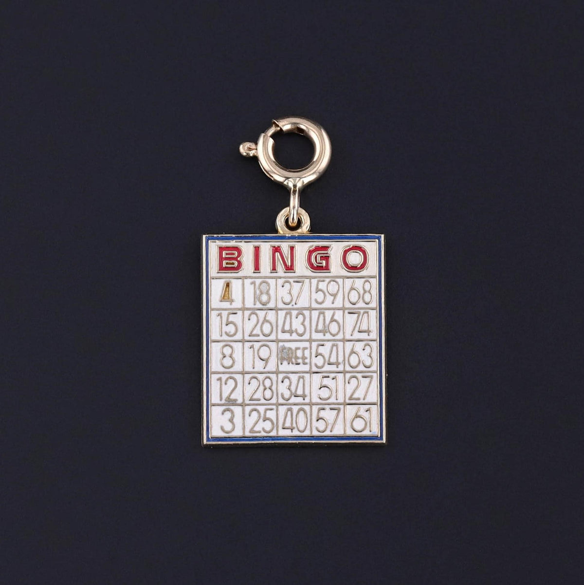 Vintage Enamel Bingo Charm of 14k Gold - Trademark Antiques