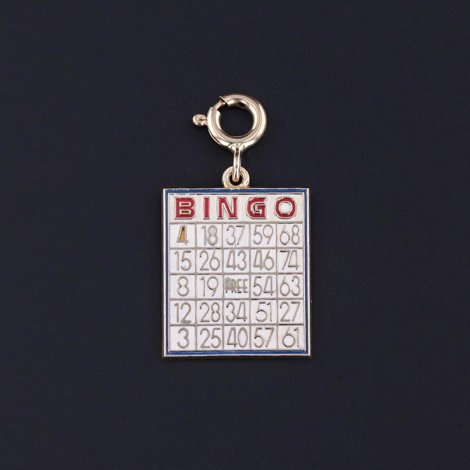 Vintage Enamel Bingo Charm of 14k Gold - Trademark Antiques