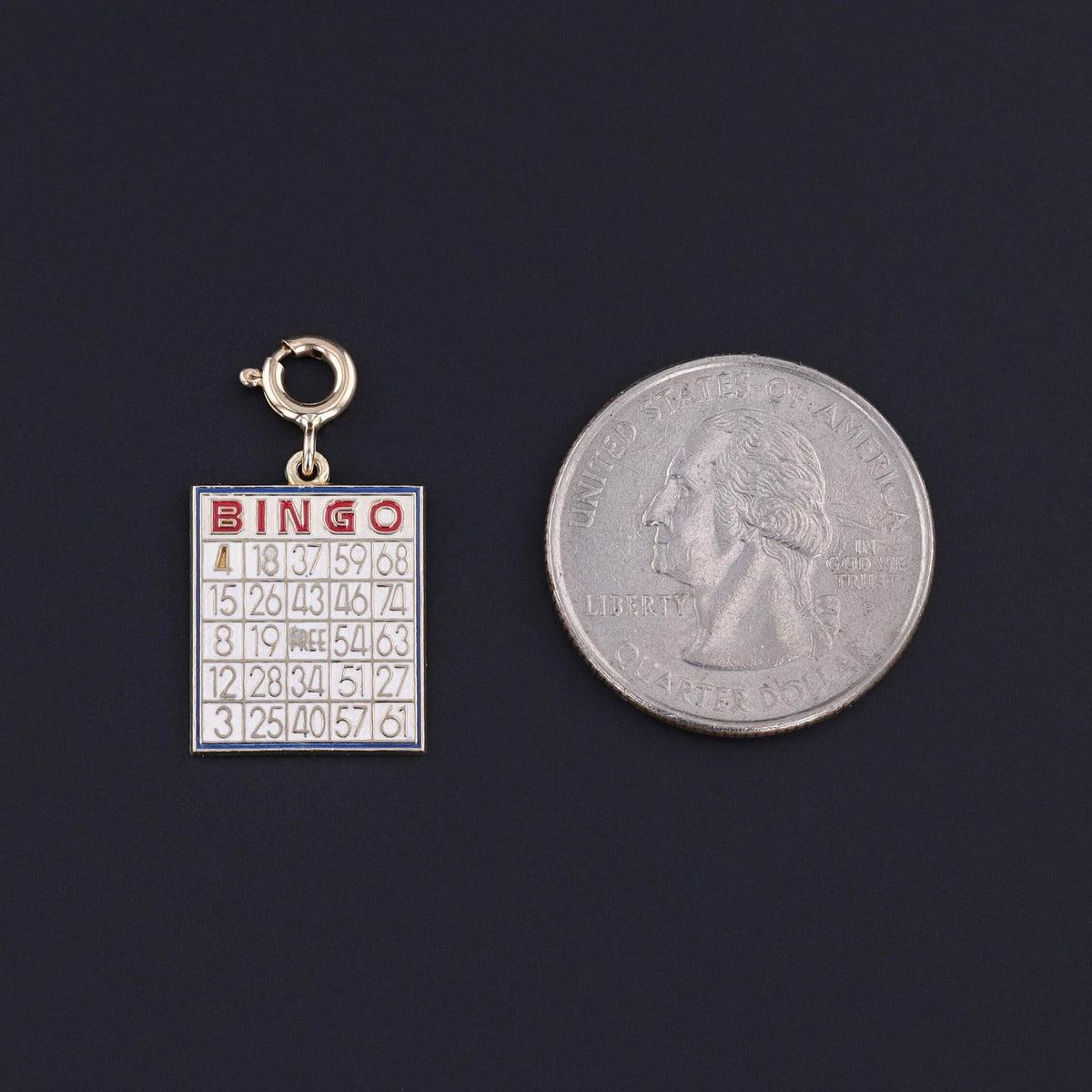 Vintage Enamel Bingo Charm of 14k Gold - Trademark Antiques