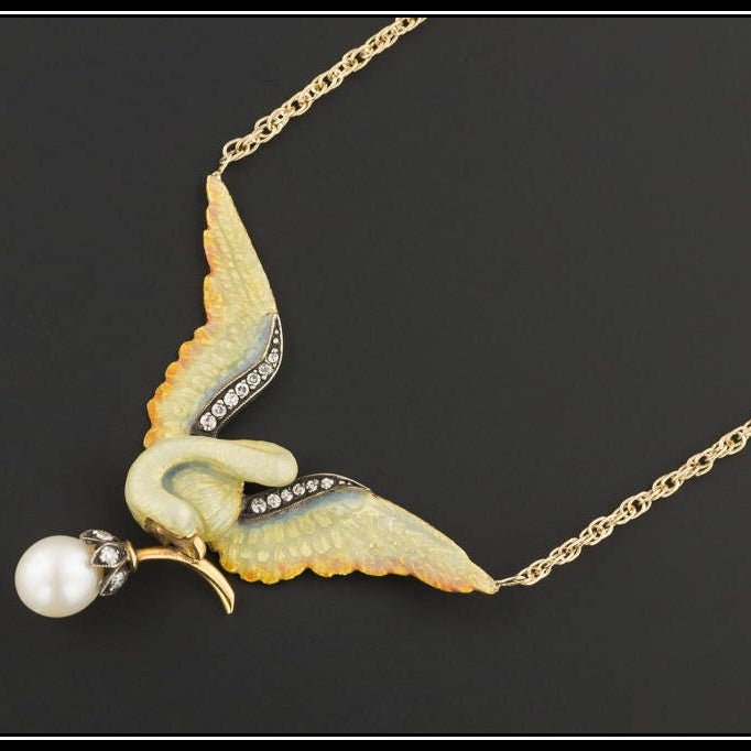 Vintage Enamel Bird Conversion Necklace of 18k Gold - Trademark Antiques
