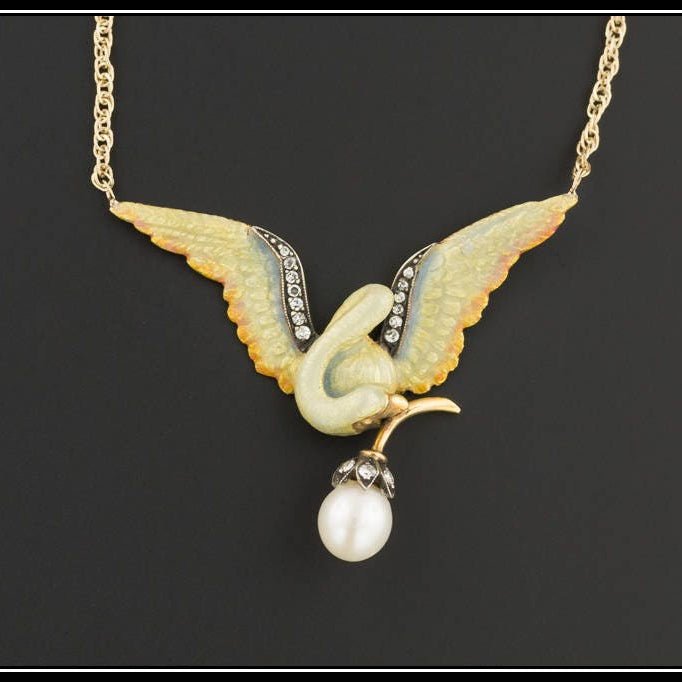 Vintage Enamel Bird Conversion Necklace of 18k Gold - Trademark Antiques