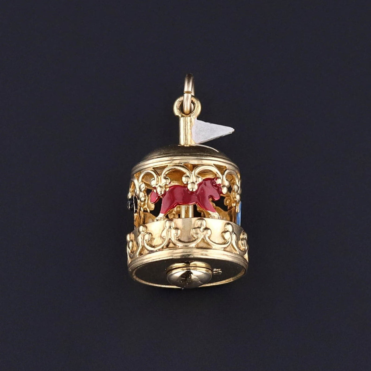 Vintage Enamel Carousel Charm of 10k Gold - Trademark Antiques
