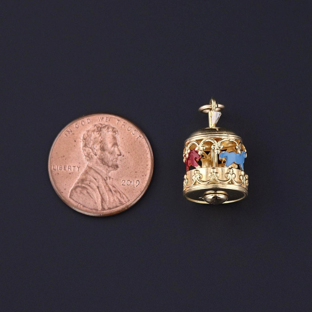 Vintage Enamel Carousel Charm of 10k Gold - Trademark Antiques