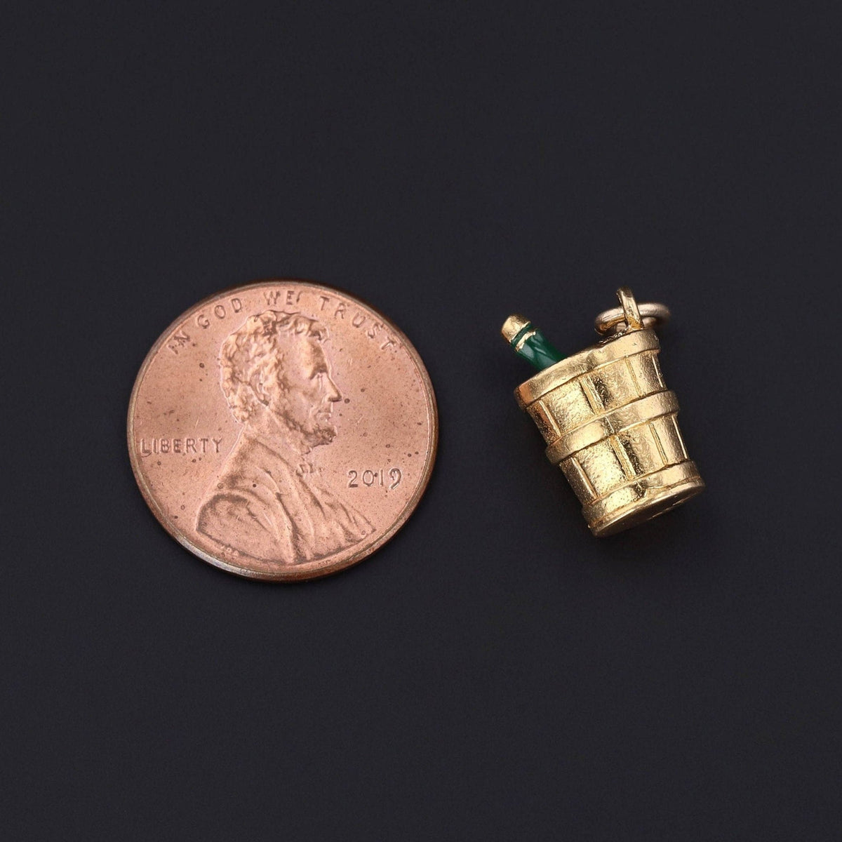 Vintage Enamel Champagne Bucket Charm of 14k Gold - Trademark Antiques