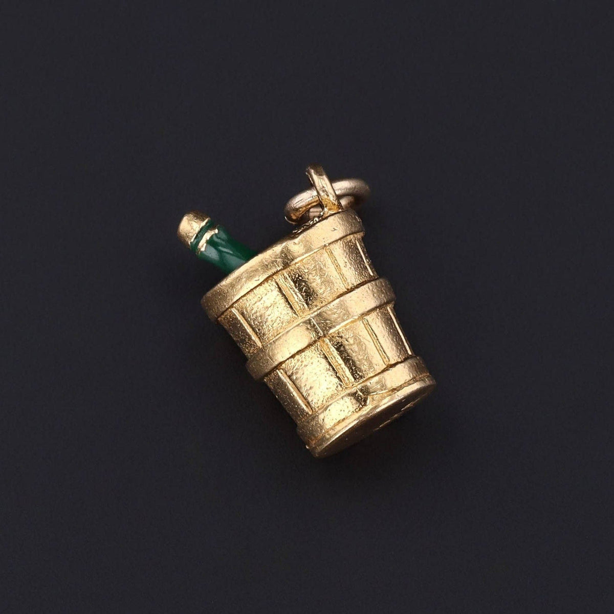 Vintage Enamel Champagne Bucket Charm of 14k Gold - Trademark Antiques