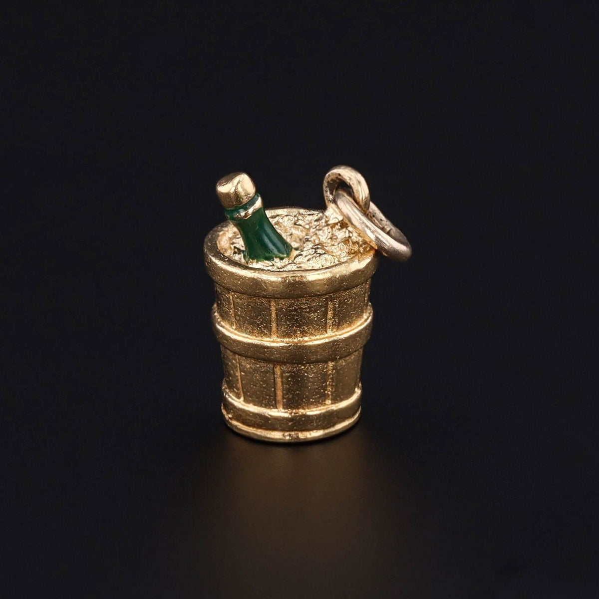Vintage Enamel Champagne Bucket Charm of 14k Gold - Trademark Antiques