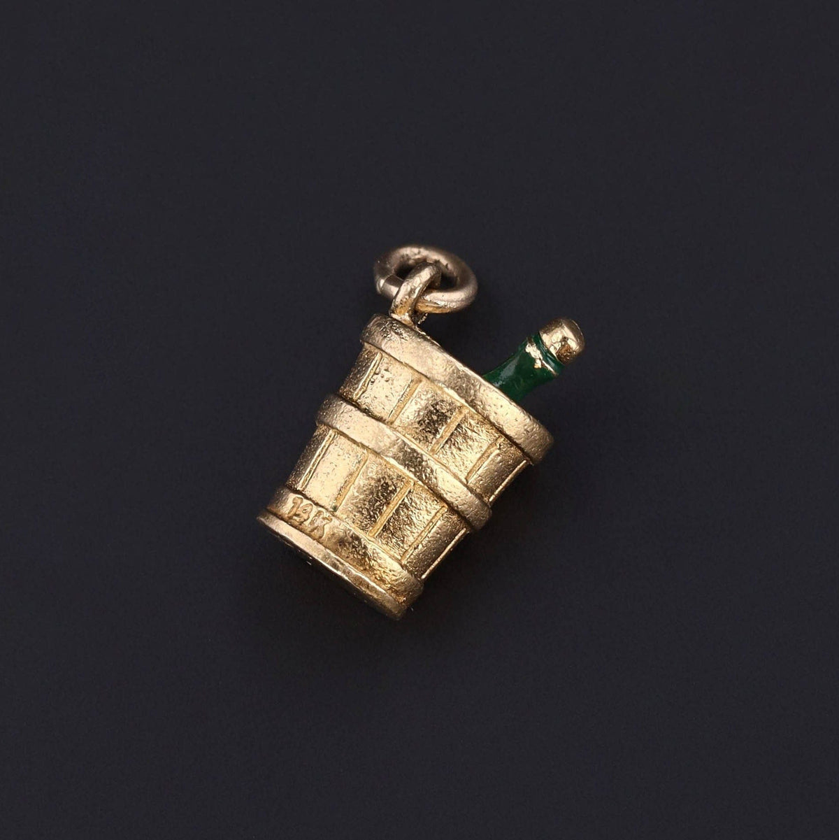 Vintage Enamel Champagne Bucket Charm of 14k Gold - Trademark Antiques