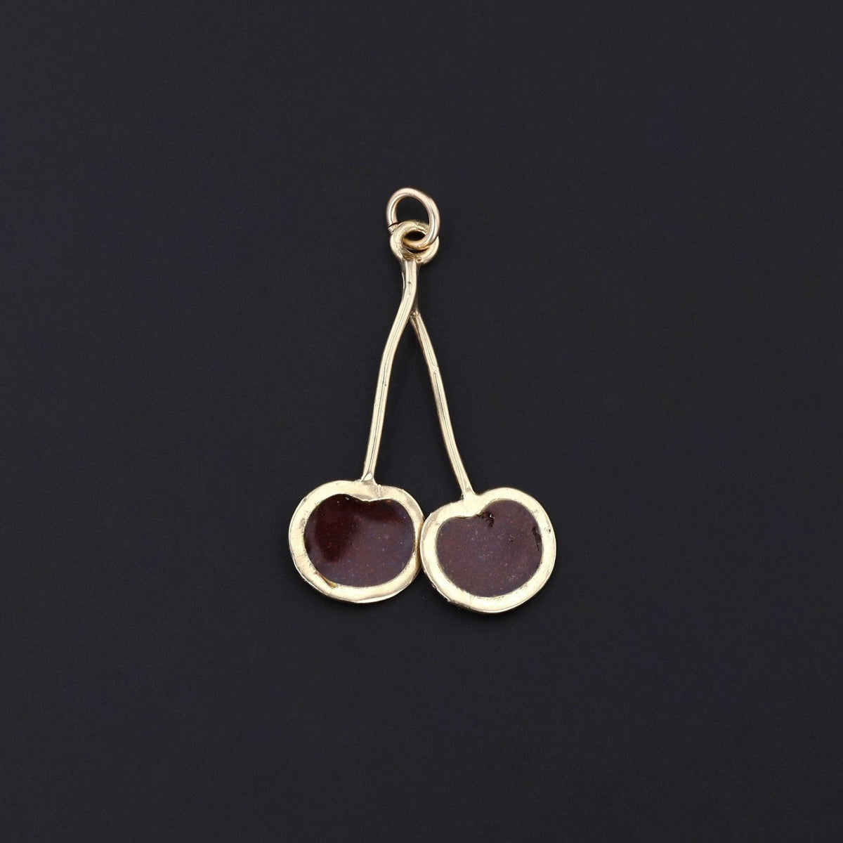 Vintage Enamel Cherry Pendant of 10k Gold - Trademark Antiques