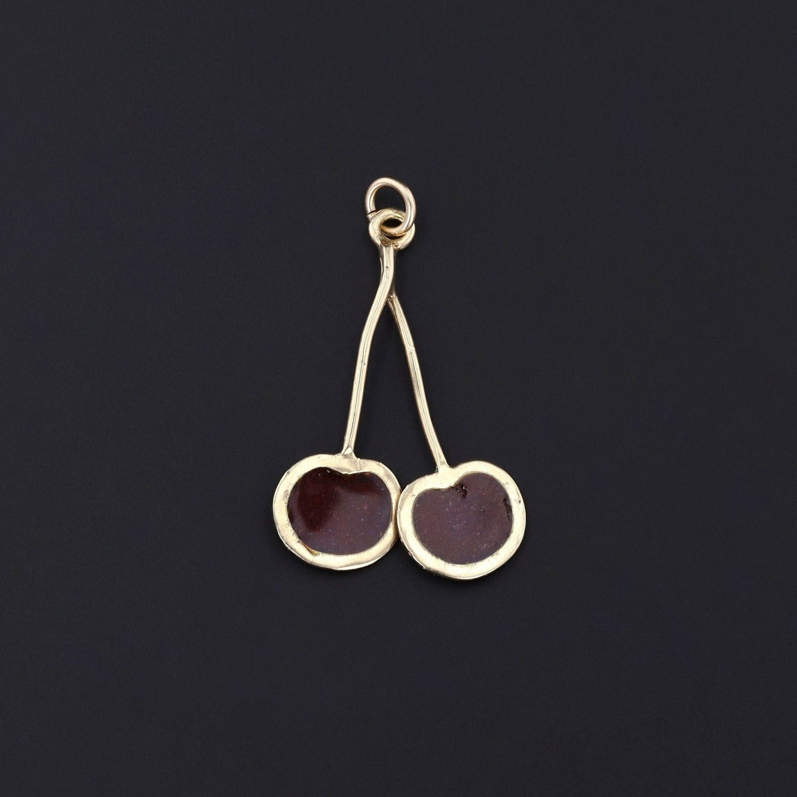 Vintage Enamel Cherry Pendant of 10k Gold - Trademark Antiques