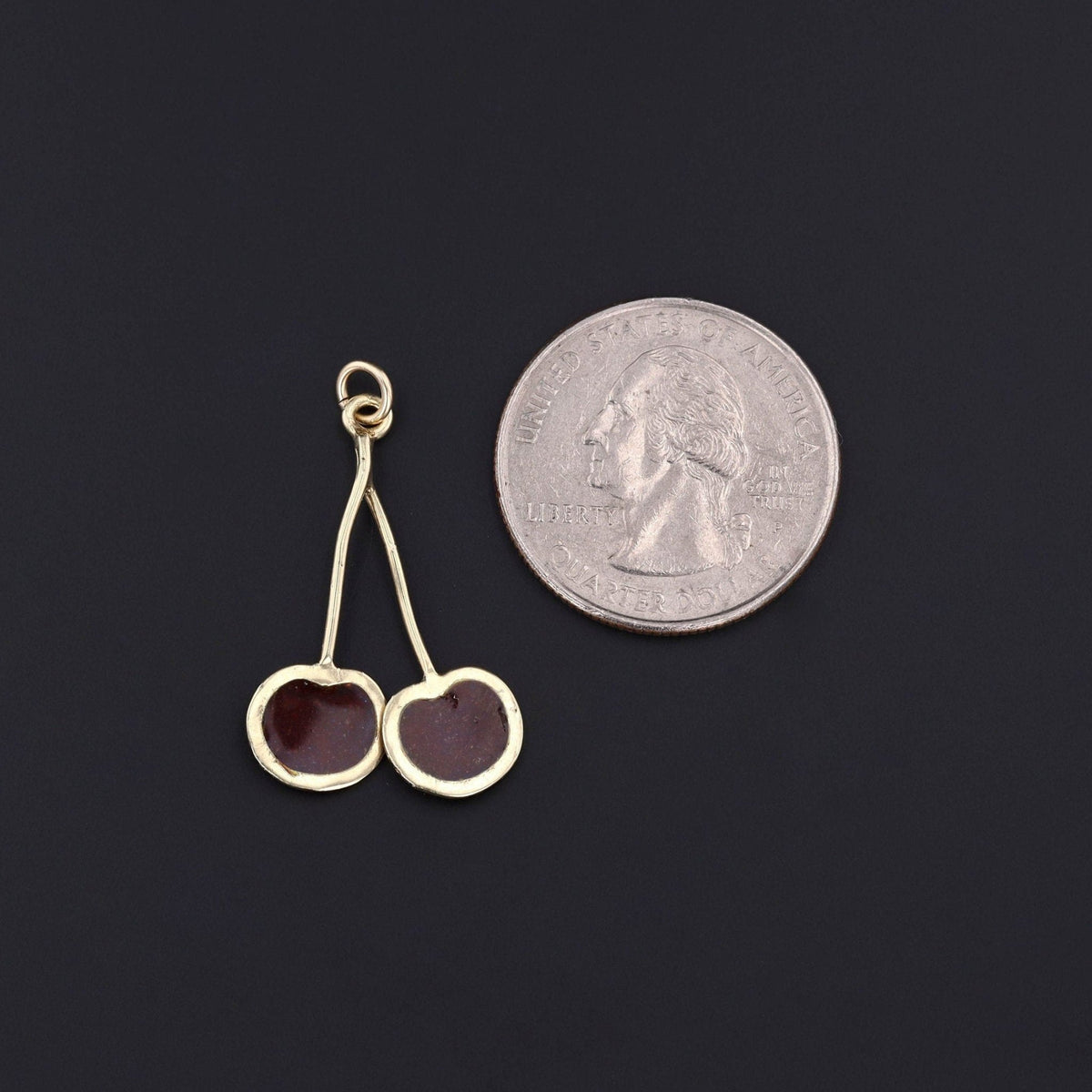 Vintage Enamel Cherry Pendant of 10k Gold - Trademark Antiques