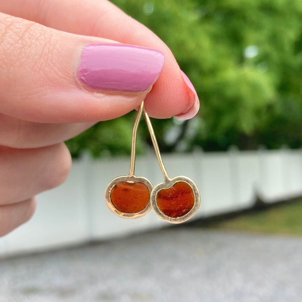 Vintage Enamel Cherry Pendant of 10k Gold - Trademark Antiques