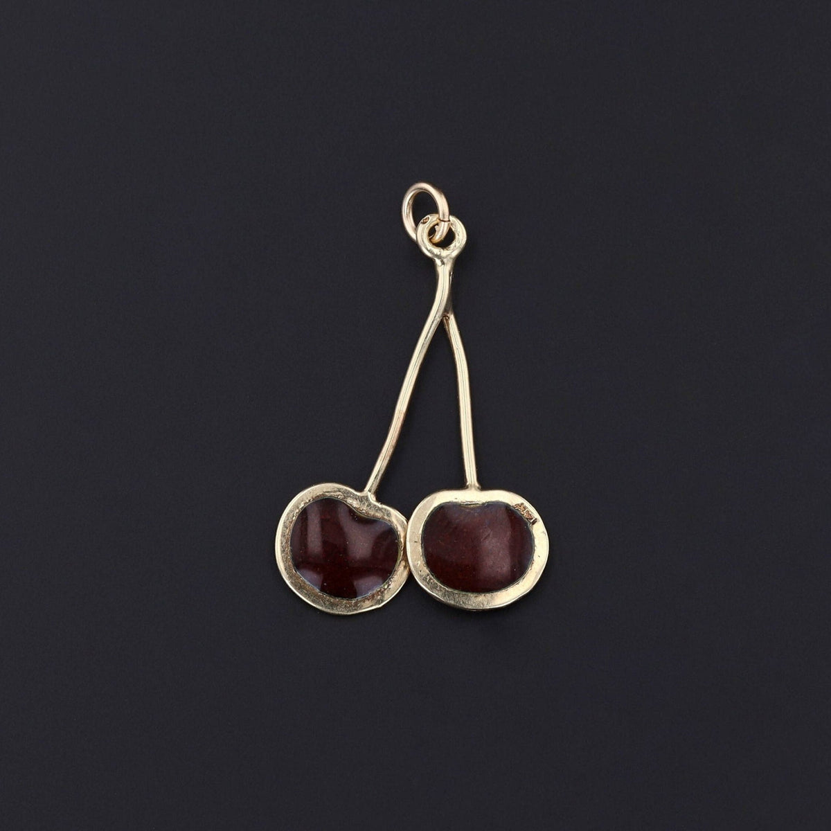 Vintage Enamel Cherry Pendant of 10k Gold - Trademark Antiques