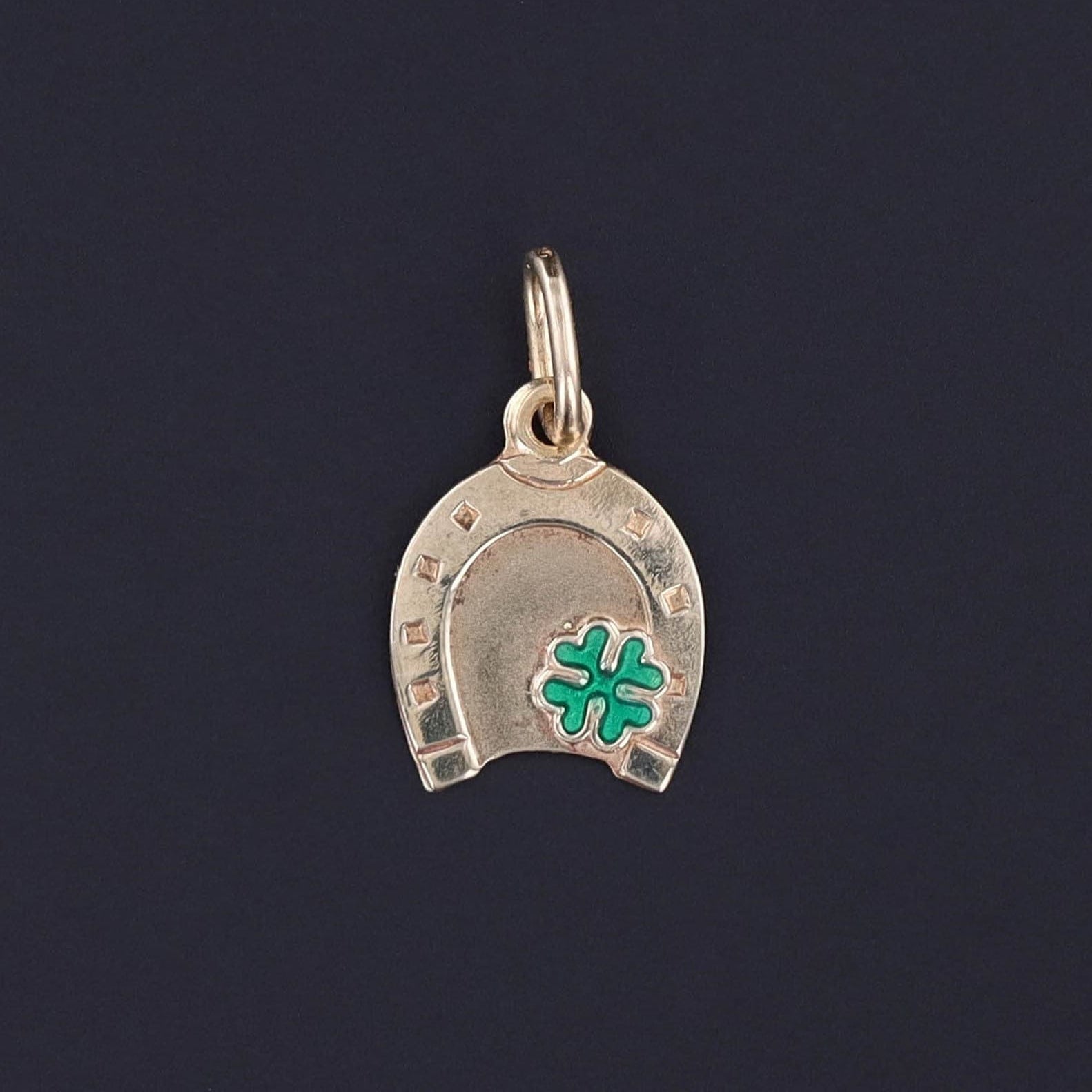 Vintage Enamel Clover and Horseshoe Lucky Charm of 14k Gold - Trademark Antiques