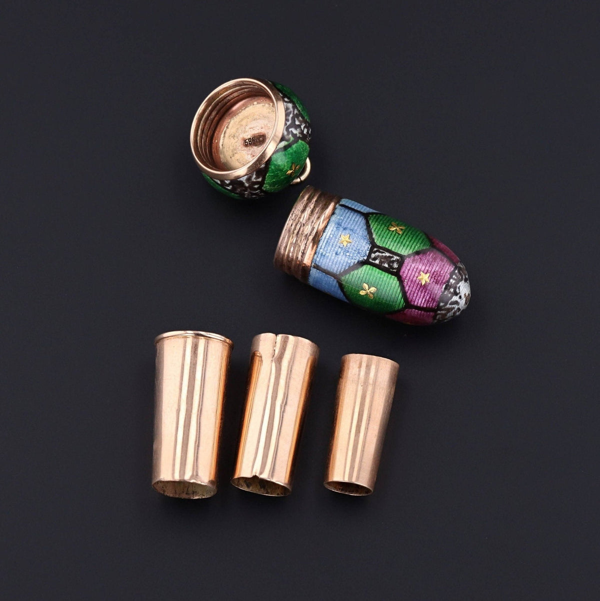 Vintage Enamel Container Charm | Vintage Collapsible Cigarette Holder Charm Case - Trademark Antiques