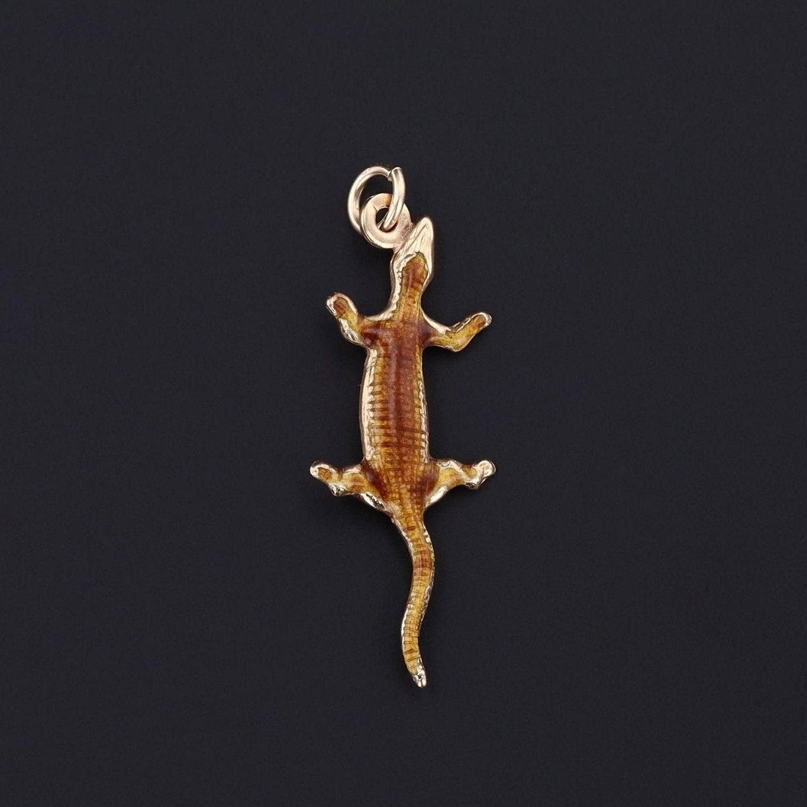 Vintage Enamel Crocodile Charm of 14k Gold - Trademark Antiques
