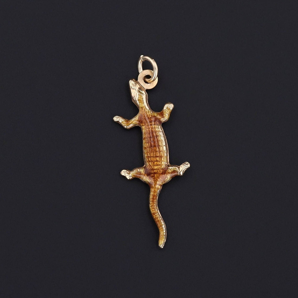 Vintage Enamel Crocodile Charm of 14k Gold - Trademark Antiques