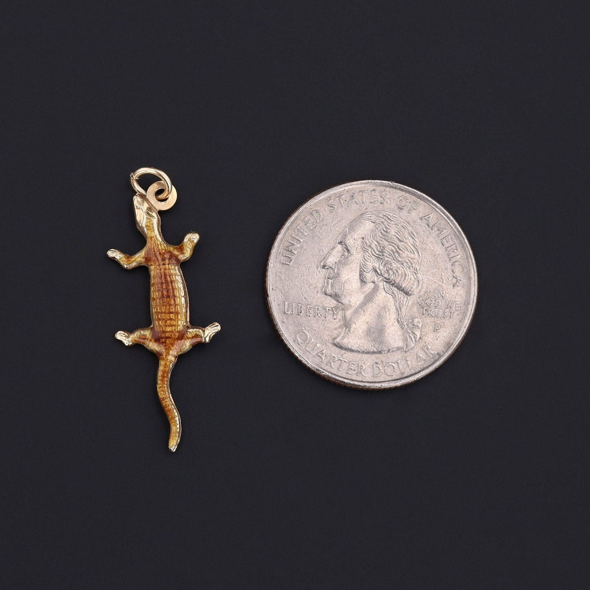 Vintage Enamel Crocodile Charm of 14k Gold - Trademark Antiques