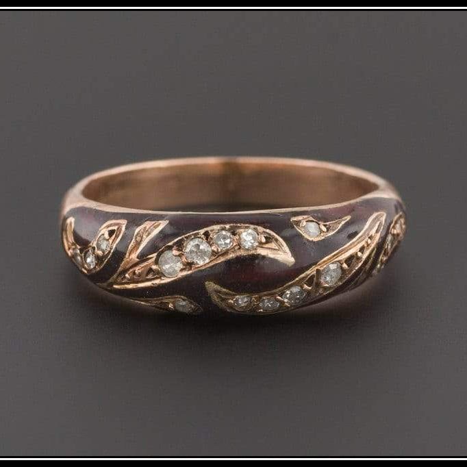 Vintage Enamel &amp; Diamond Ring | 10k Gold Ring - Trademark Antiques