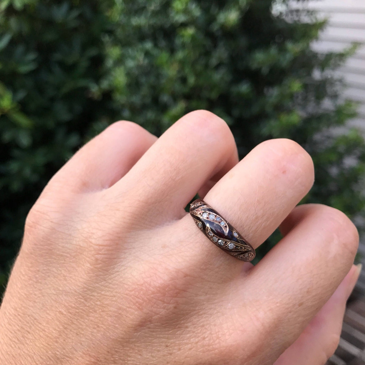 Vintage Enamel &amp; Diamond Ring | 10k Gold Ring - Trademark Antiques