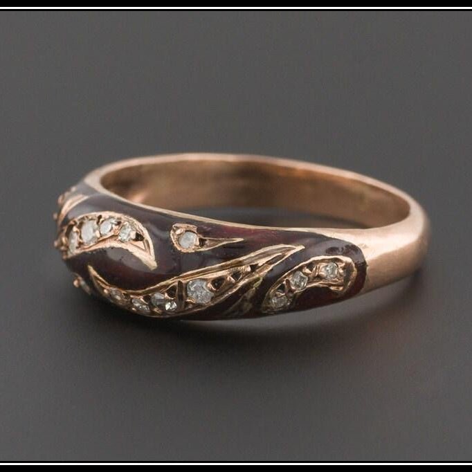 Vintage Enamel &amp; Diamond Ring | 10k Gold Ring - Trademark Antiques