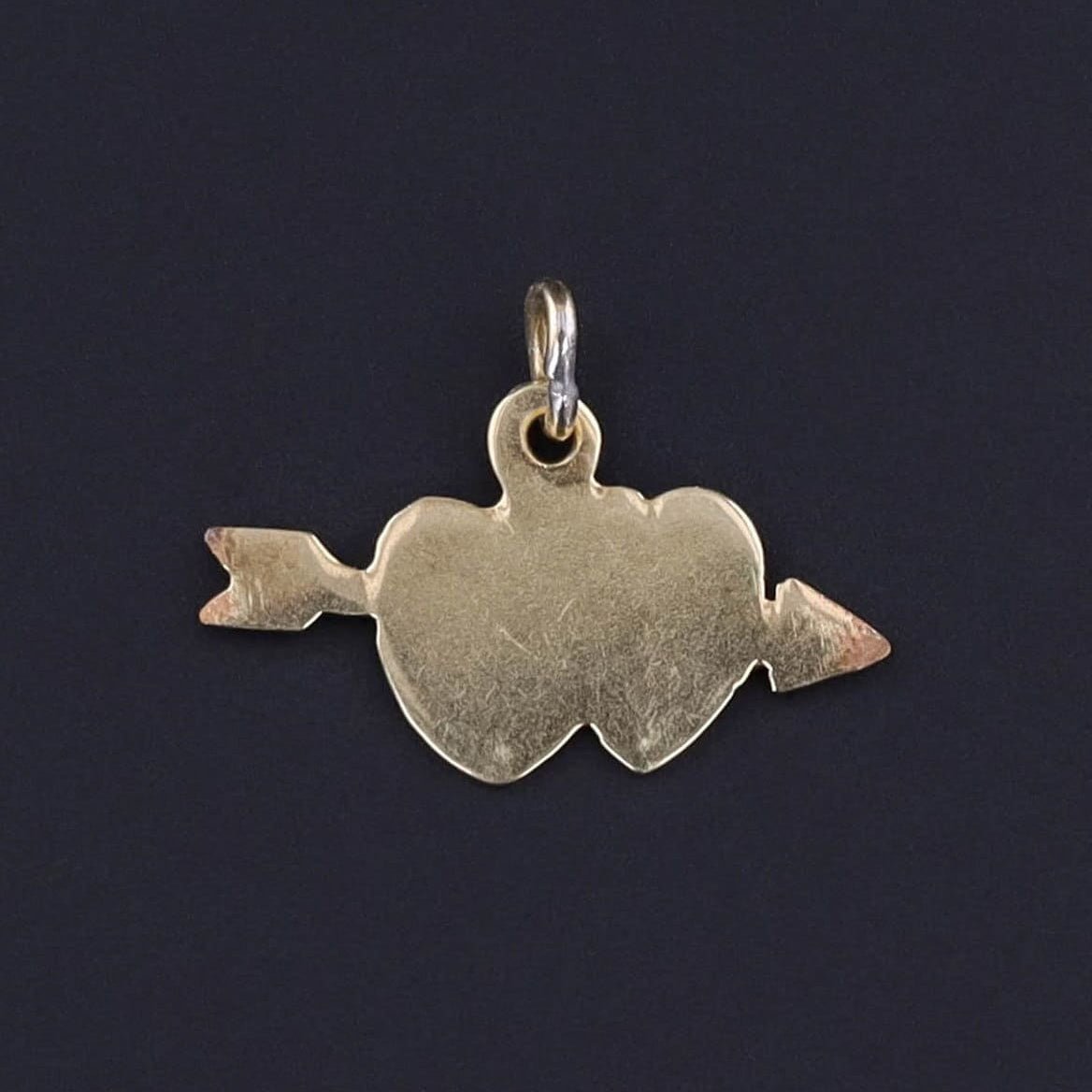 Vintage Enamel Double Heart Charm of 14k Gold - Trademark Antiques
