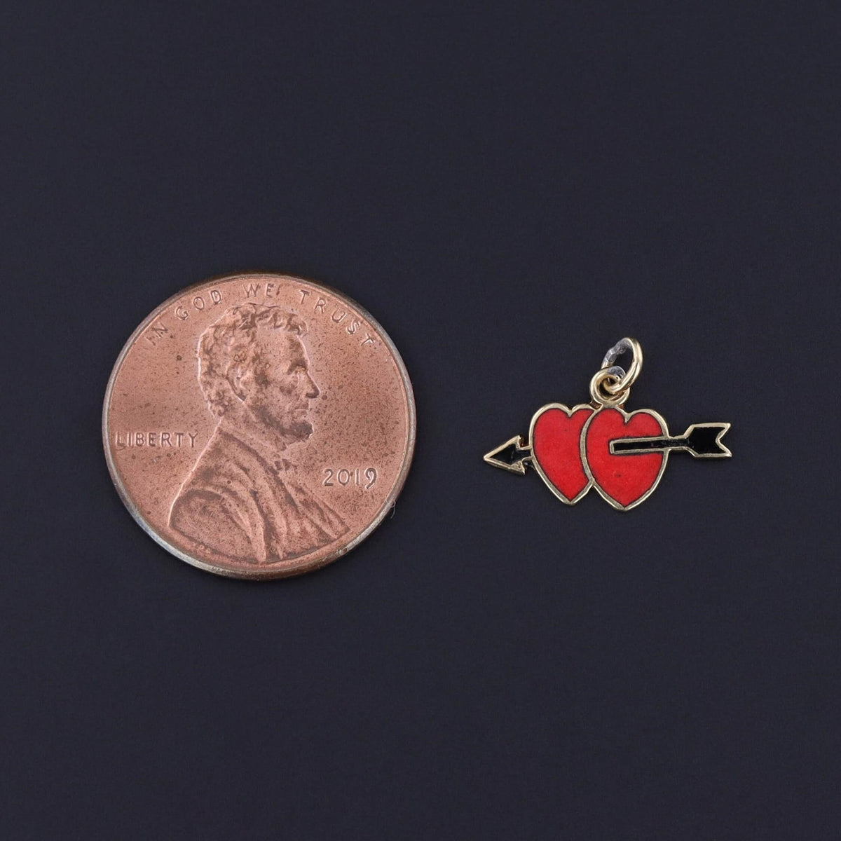 Vintage Enamel Double Heart Charm of 14k Gold - Trademark Antiques