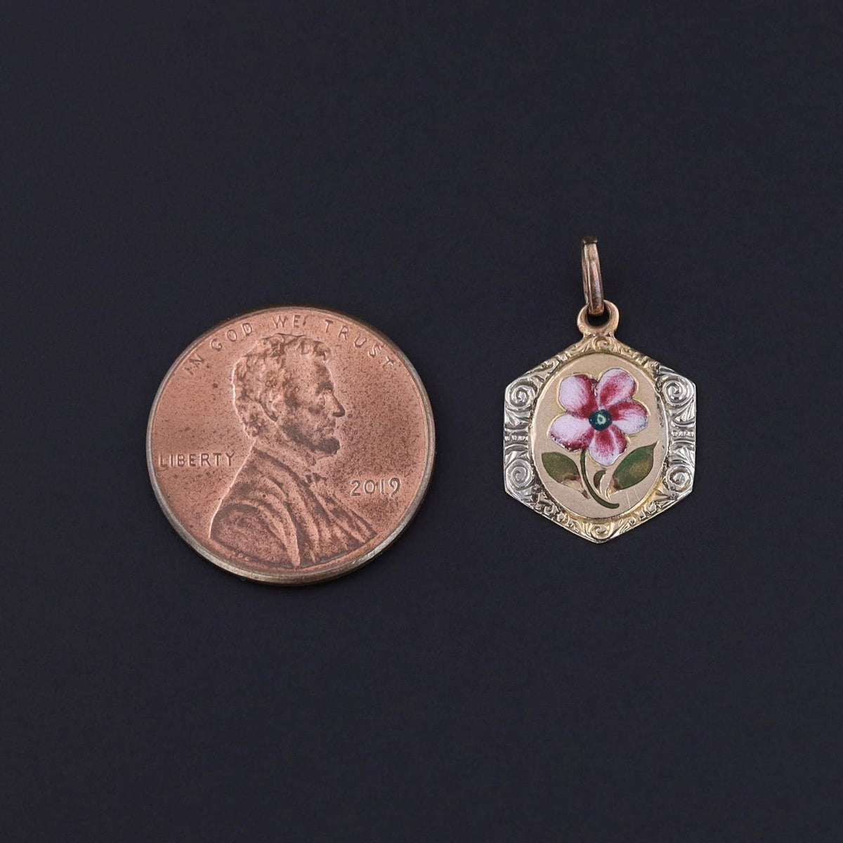 Vintage Enamel Flower Charm of 15ct Gold - Trademark Antiques