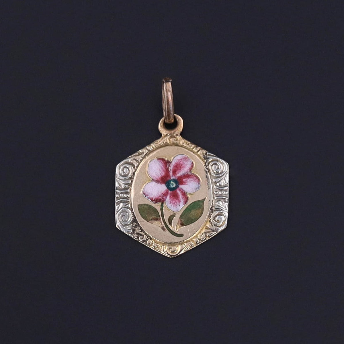 Vintage Enamel Flower Charm of 15ct Gold - Trademark Antiques