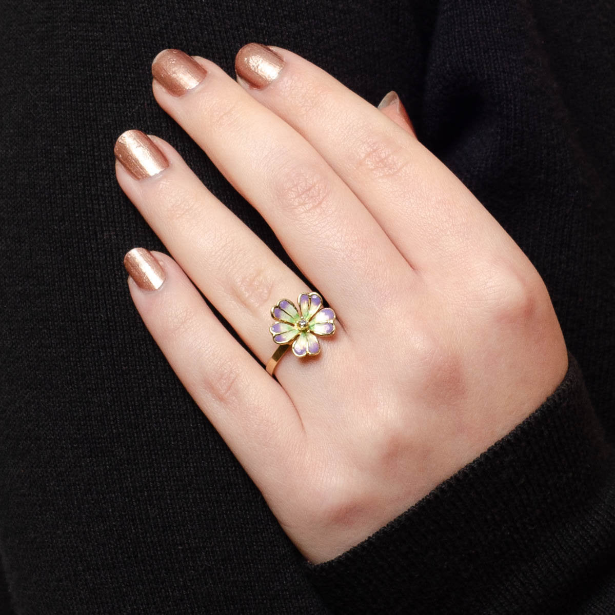 Vintage Enamel Flower Conversion Ring of 14k Gold - Trademark Antiques