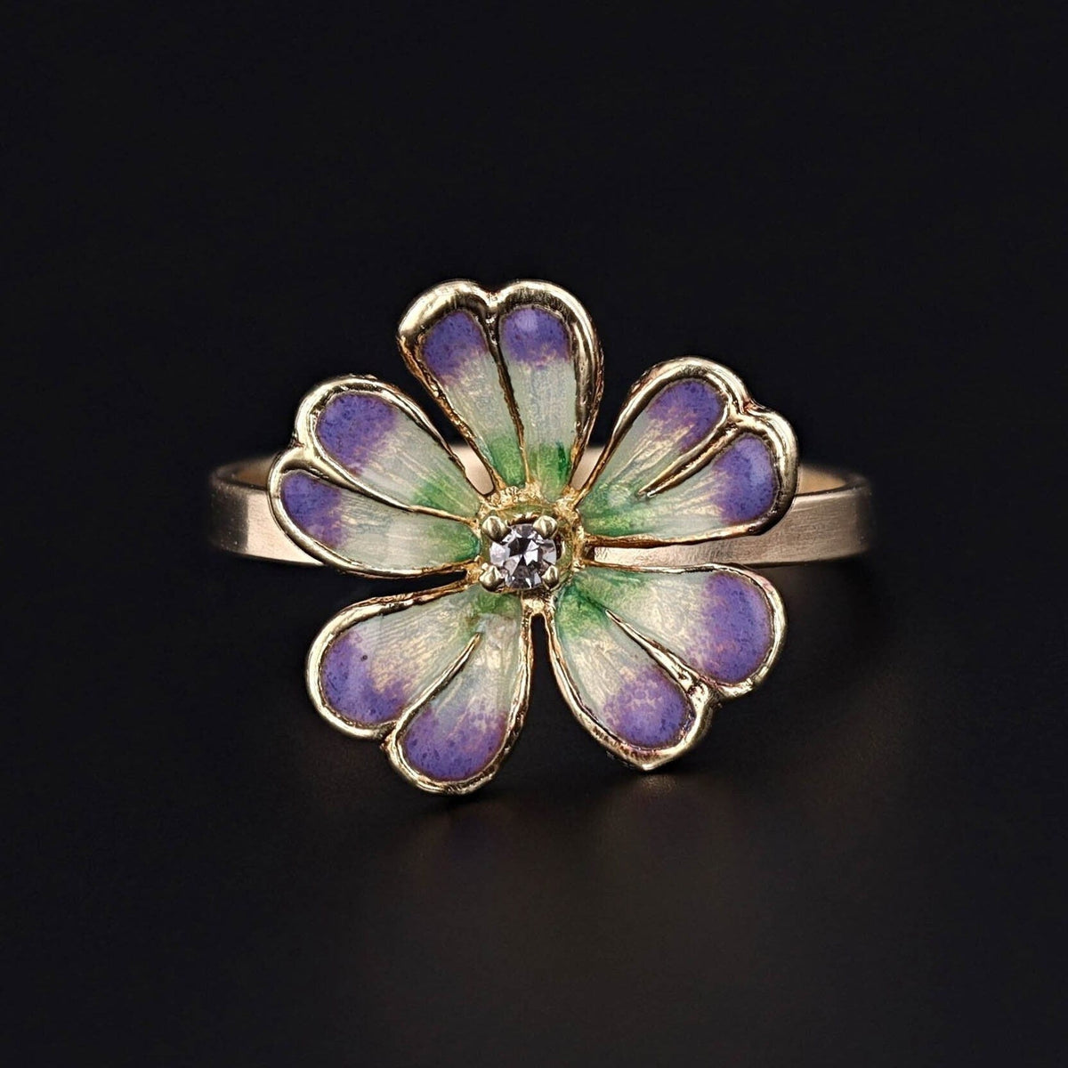 Vintage Enamel Flower Conversion Ring of 14k Gold - Trademark Antiques