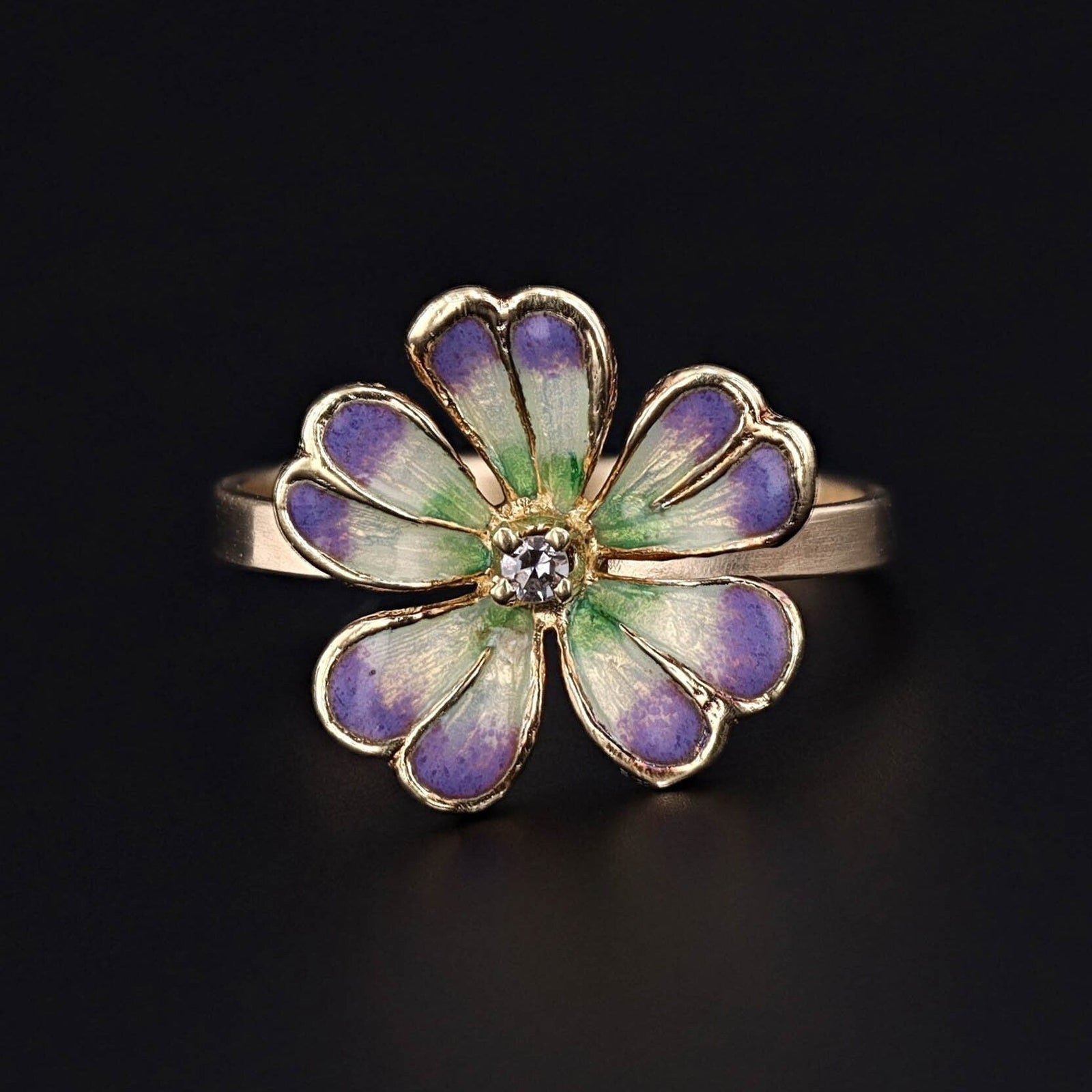 Vintage Enamel Flower Conversion Ring of 14k Gold - Trademark Antiques