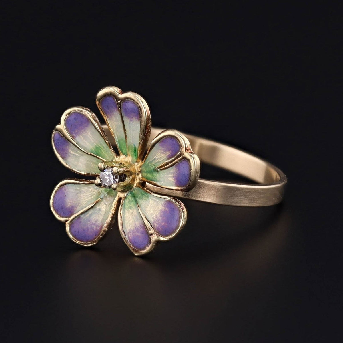 Vintage Enamel Flower Conversion Ring of 14k Gold - Trademark Antiques