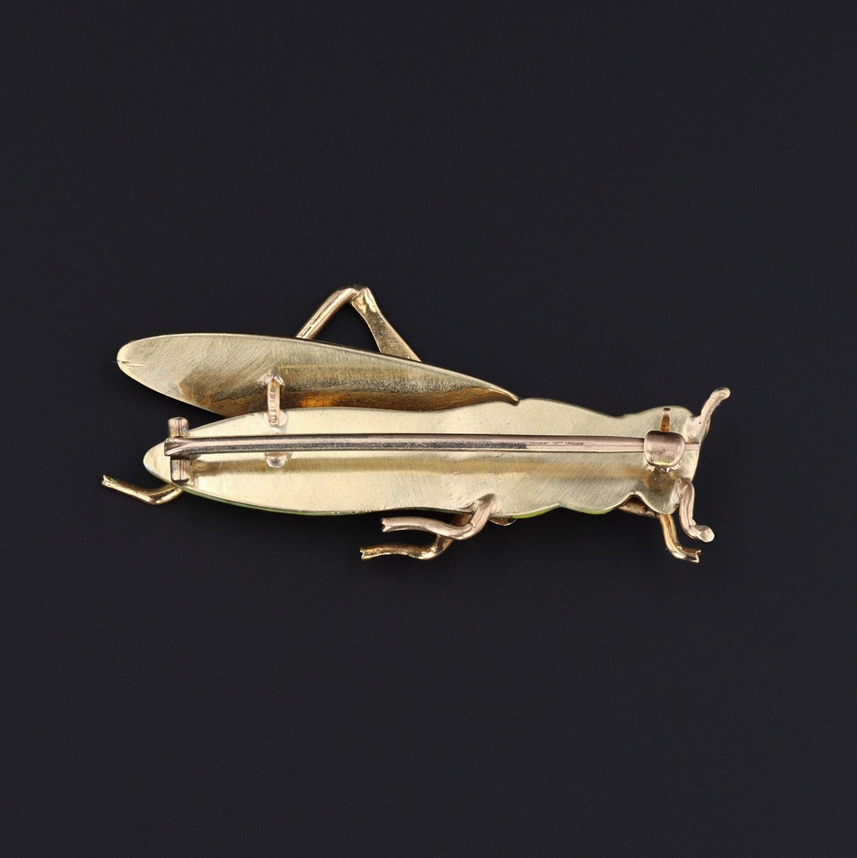 Vintage Enamel Grasshopper Brooch of 14k Gold - Trademark Antiques