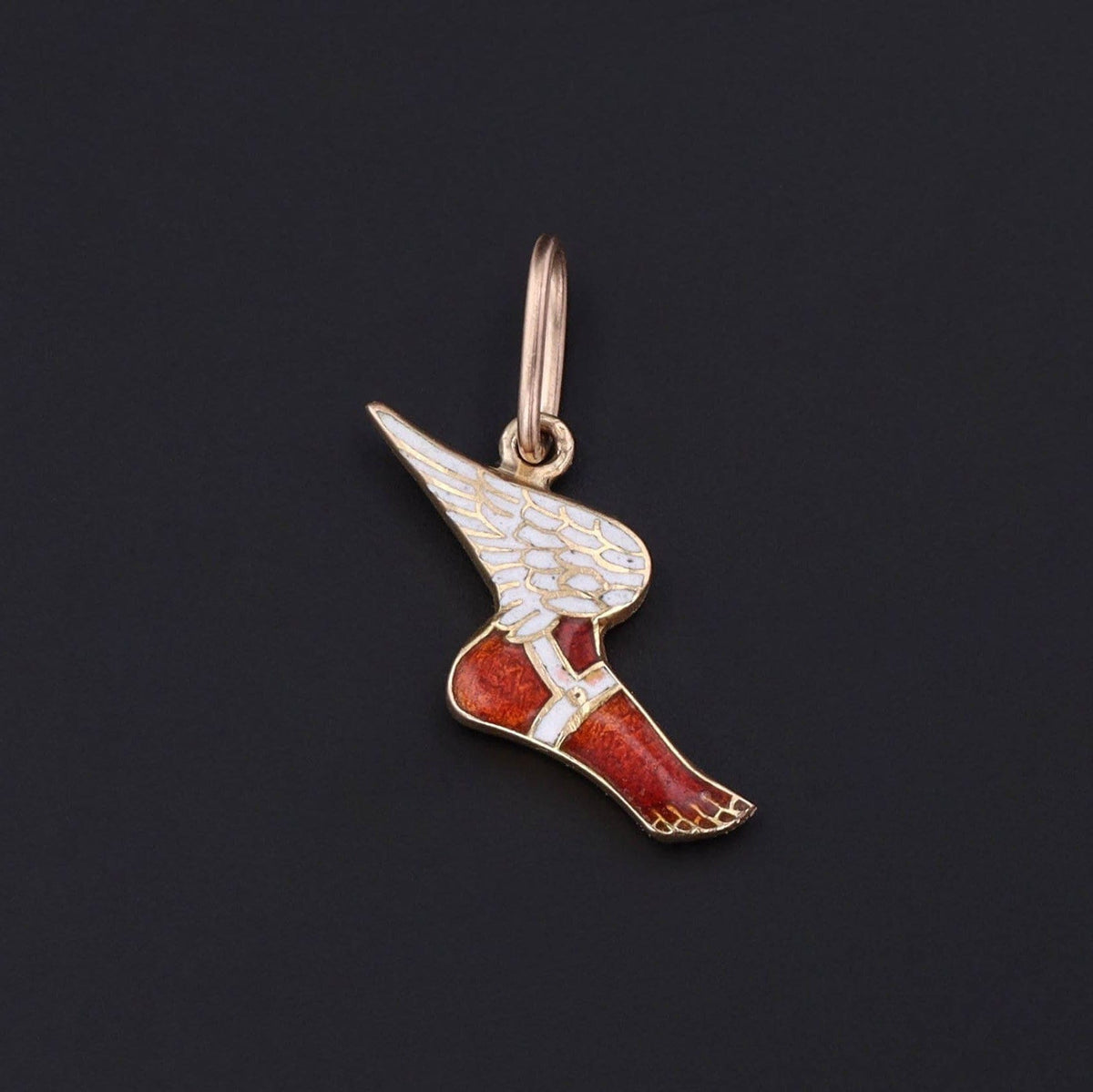 Vintage Enamel Hermes Winged Foot Charm of 10k Gold - Trademark Antiques