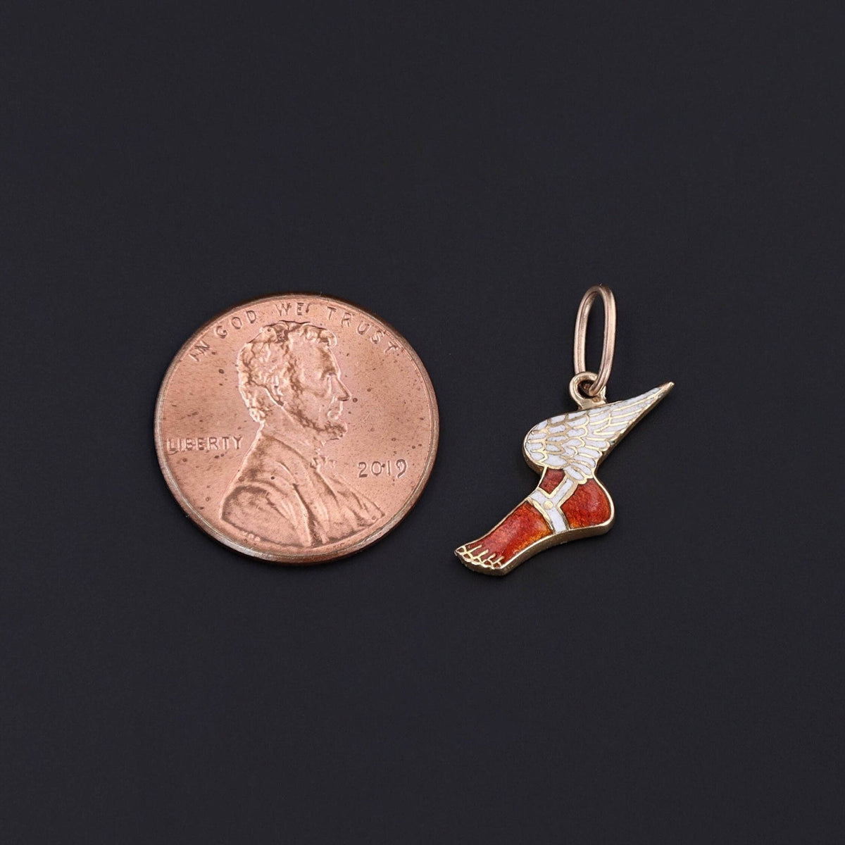 Vintage Enamel Hermes Winged Foot Charm of 10k Gold - Trademark Antiques