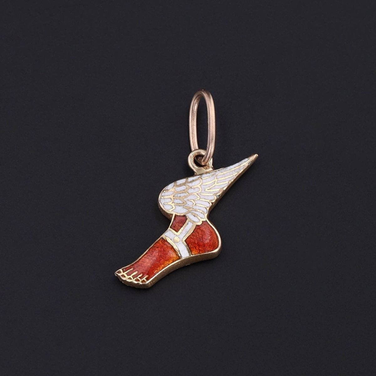 Vintage Enamel Hermes Winged Foot Charm of 10k Gold - Trademark Antiques