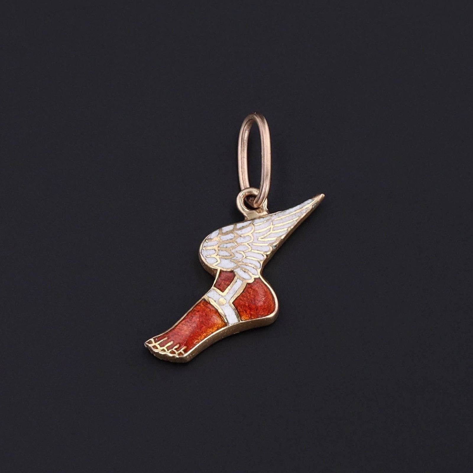 Vintage Enamel Hermes Winged Foot Charm of 10k Gold - Trademark Antiques
