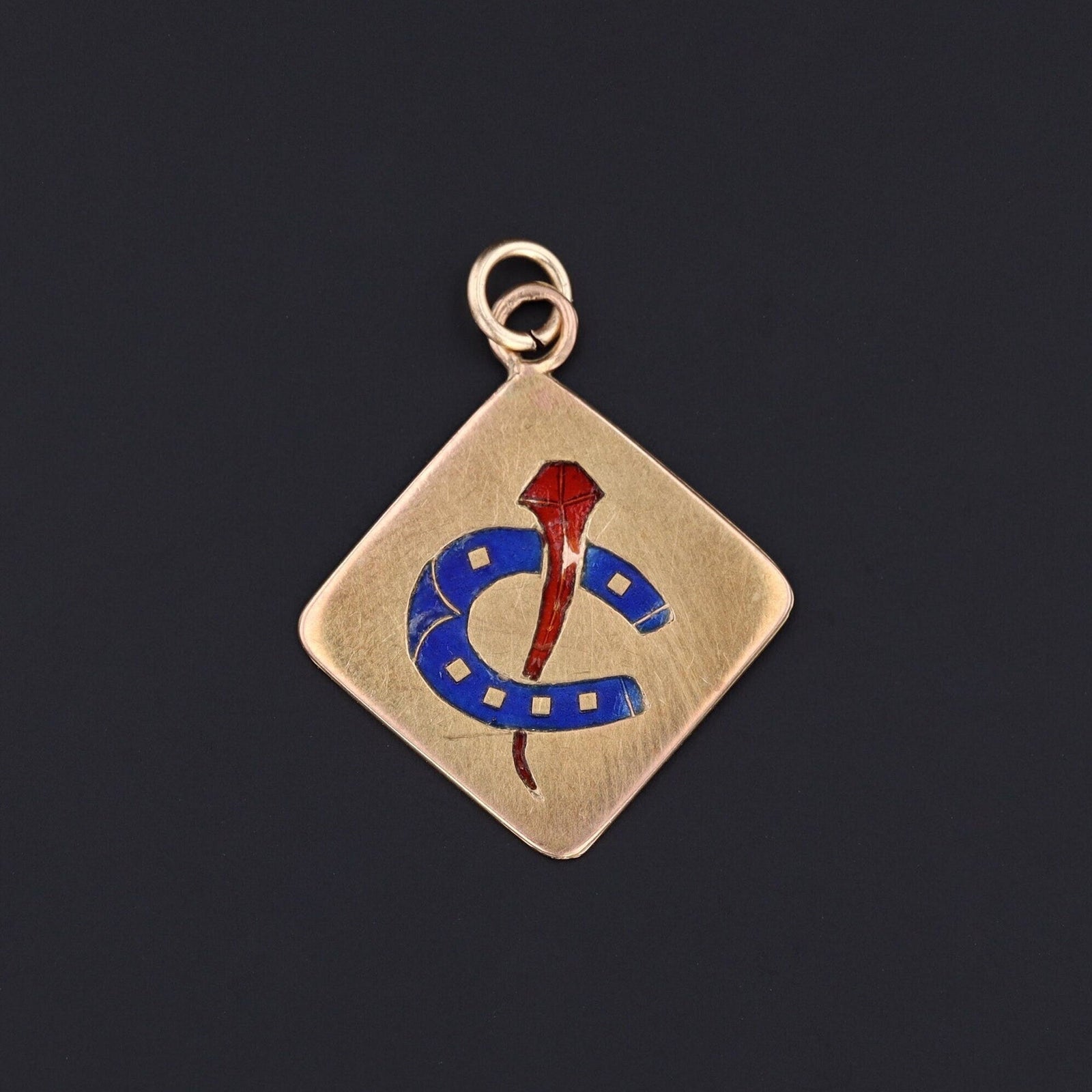Vintage Enamel Horseshoe Pendant of 14k Gold - Trademark Antiques