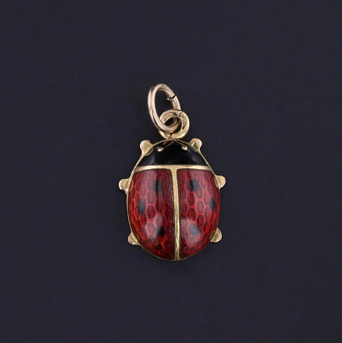 Vintage Enamel Ladybug Charm of 18k Gold - Trademark Antiques