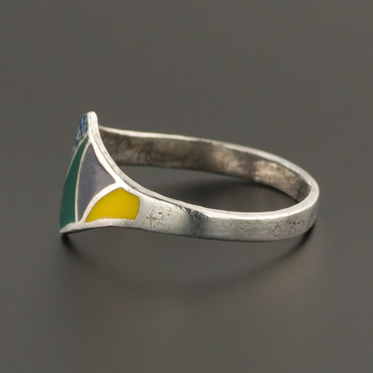 Vintage Enamel Mexican Ring of Sterling Silver - Trademark Antiques