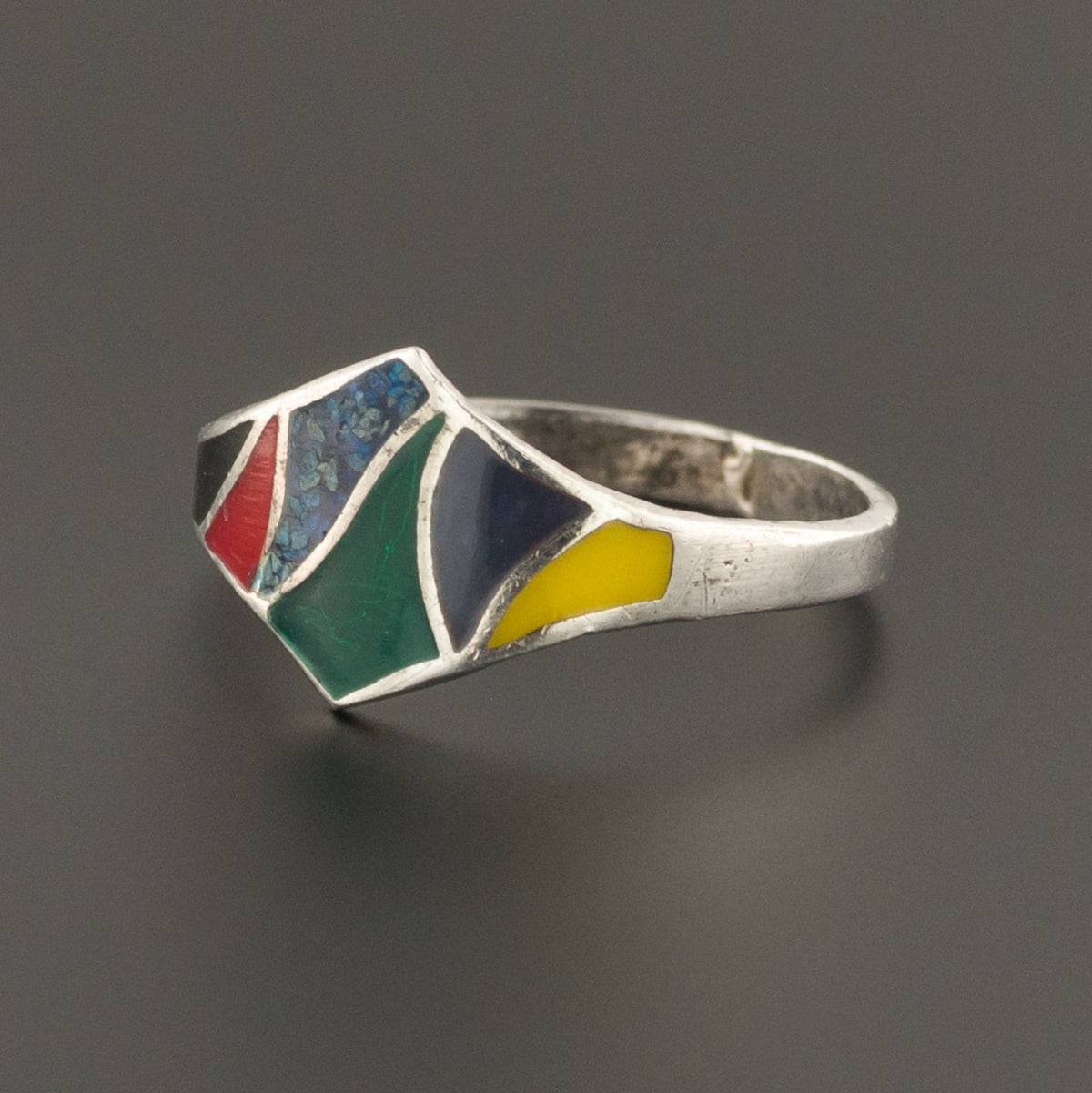 Vintage Enamel Mexican Ring of Sterling Silver - Trademark Antiques
