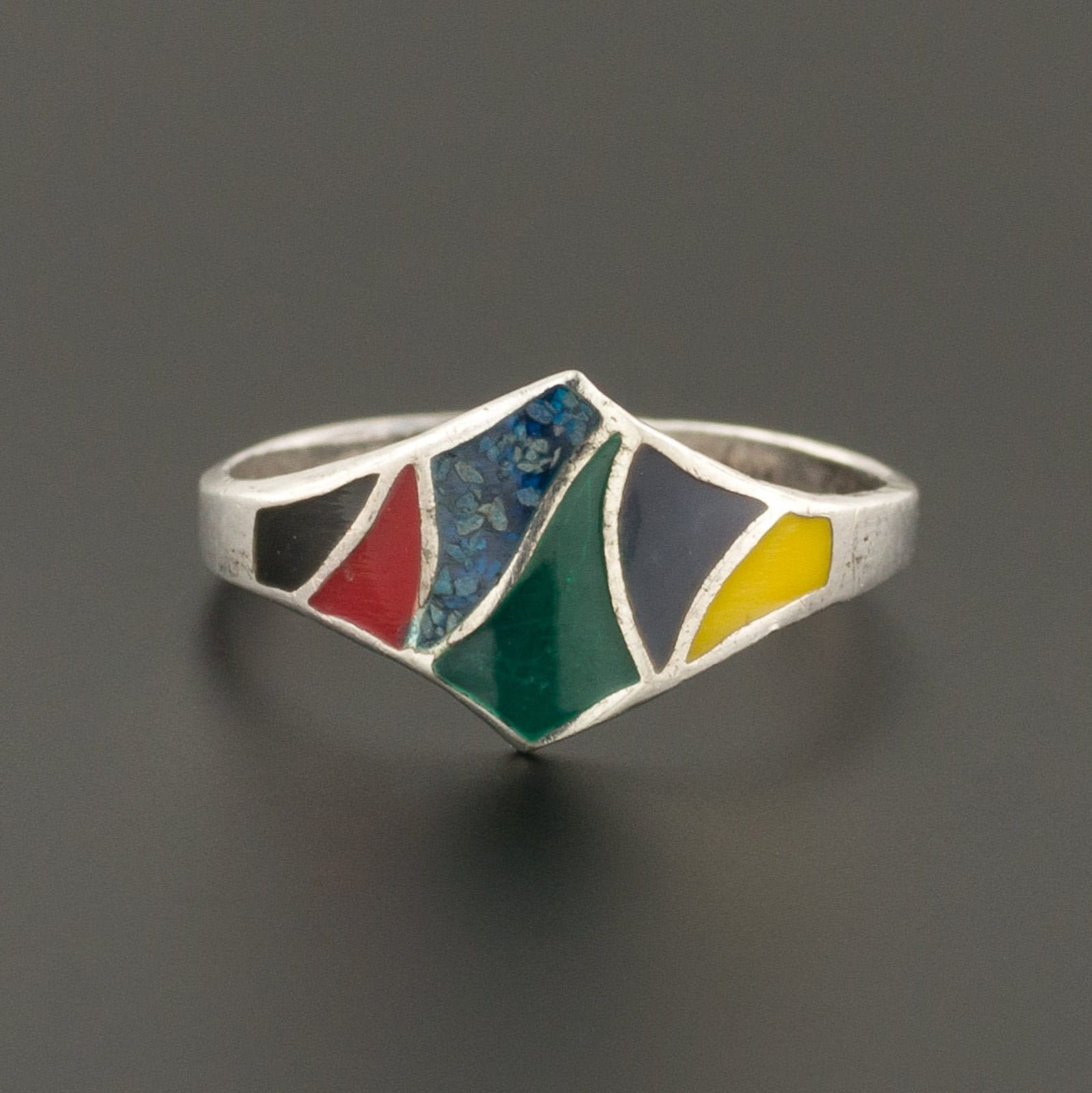 Vintage Enamel Mexican Ring of Sterling Silver - Trademark Antiques