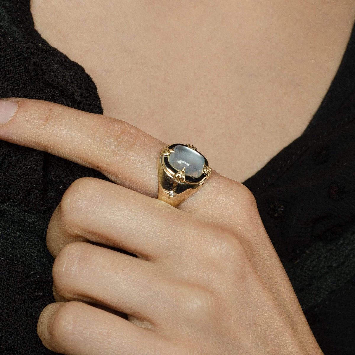 Vintage Enamel Moonstone Ring | Vintage Moonstone Ring - Trademark Antiques