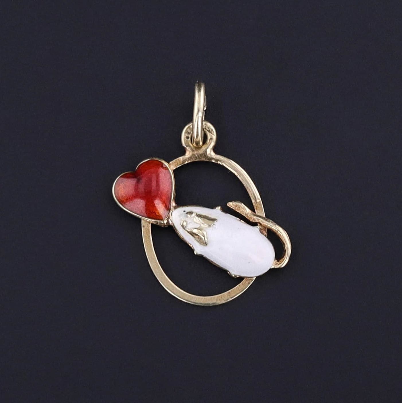 Vintage Enamel Mouse Charm of 14k Gold - Trademark Antiques