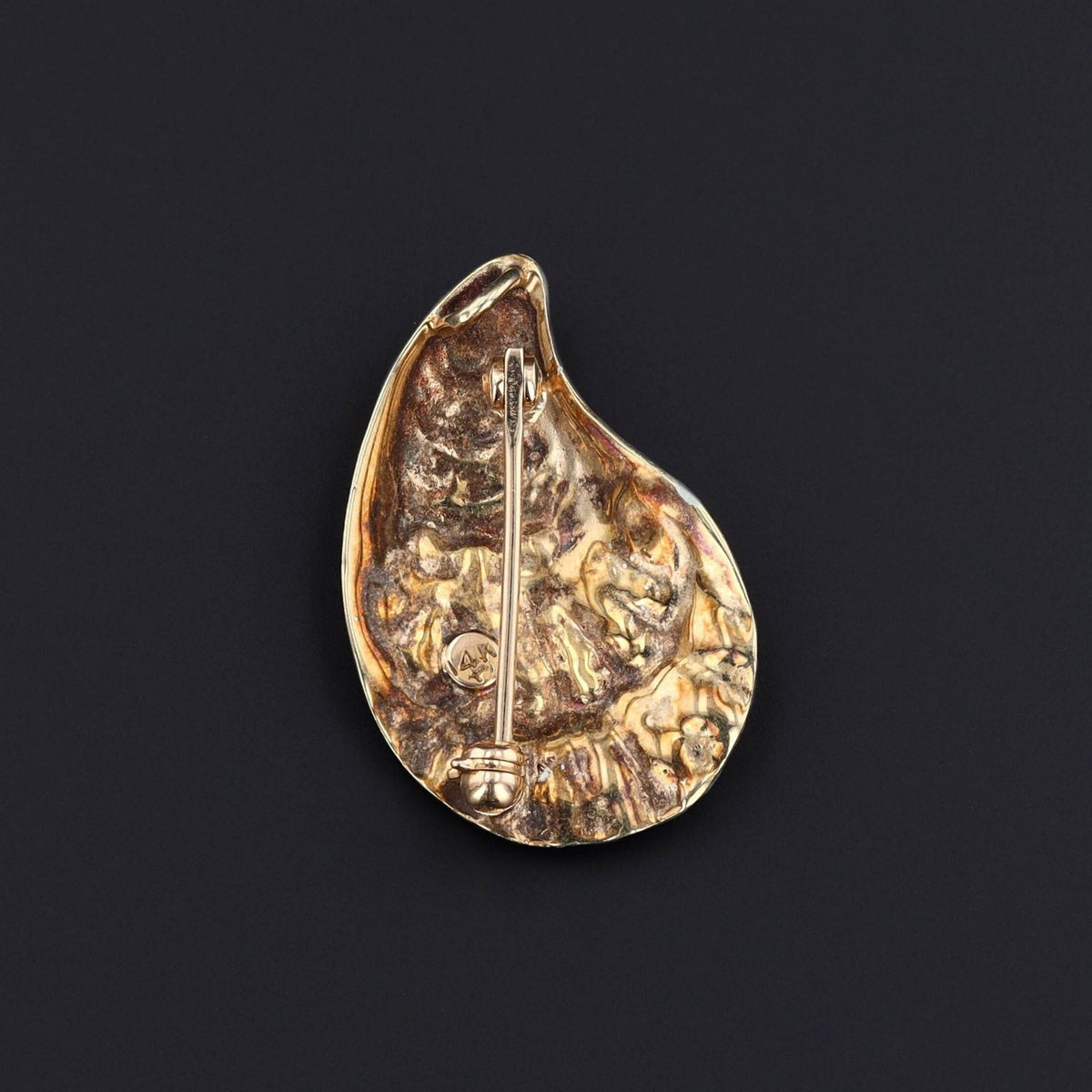 Vintage Enamel Oyster Brooch 14k Gold - Trademark Antiques