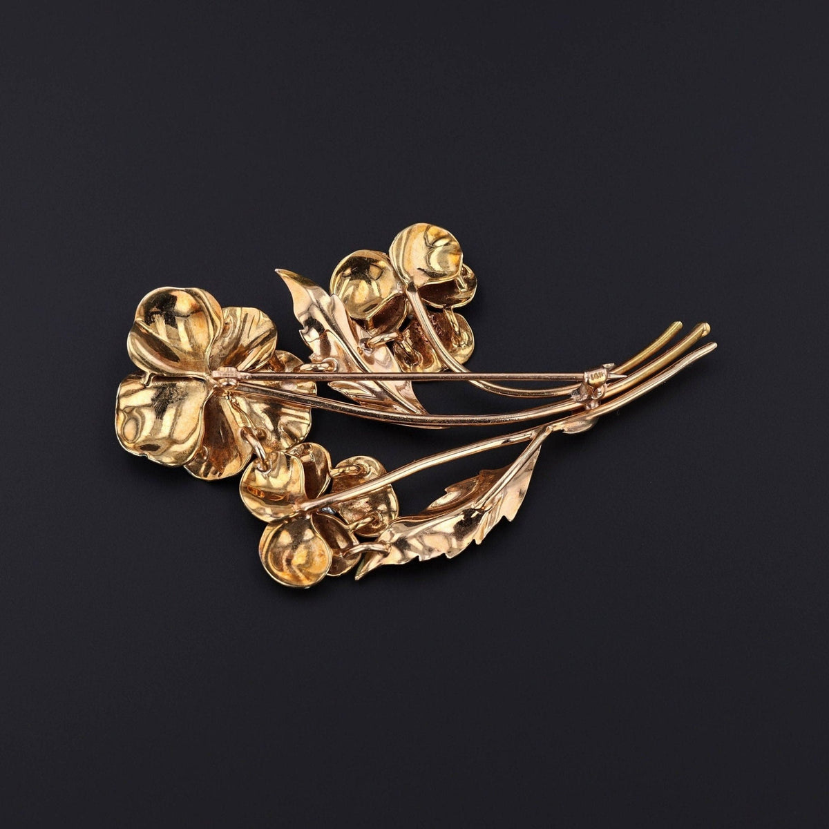 Vintage Enamel Pansy Brooch of 14k Gold - Trademark Antiques